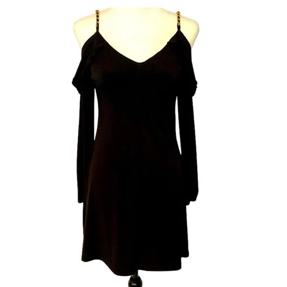 MICHAEL Michael Kors | Dresses | Michael Kors Black Mini Dress With Gold  Chain Shoulder Straps 5 Ptp 33 Long | Poshmark